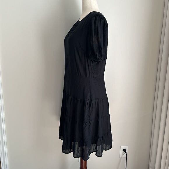 NWT LOFT Women’s Puff Sleeve Fit & Flare Mini Dress with Tiered Skirt Black  12 - Picture 9 of 14